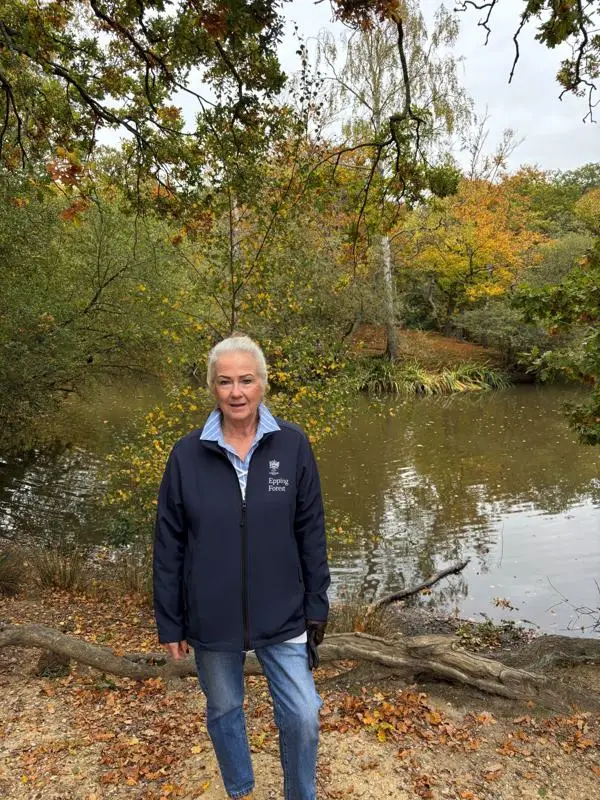 Chair, Caroline Haines, next to an Epping Forest pond.