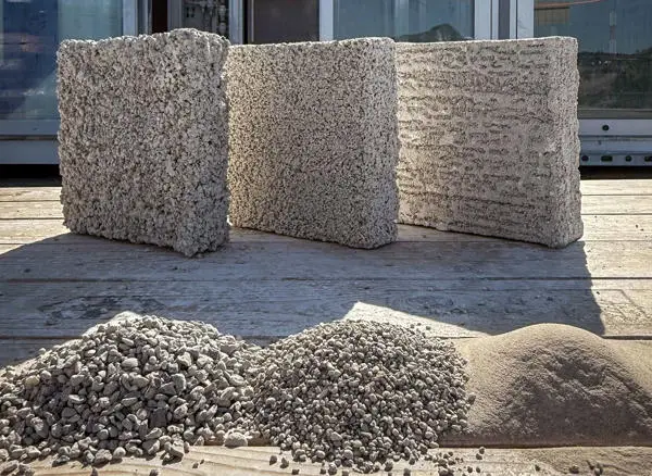 three 3D printed stone slabs next to each other showing different textures