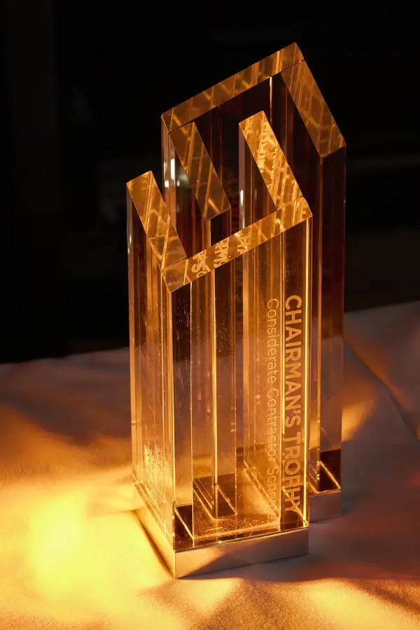 A photo of the Chairmen's trophy for the considerate contractor steelworks scheme awards